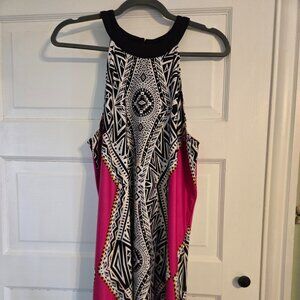 VENUS Boho Pink & Black Geometric Sleeveless Midi Dress - Large